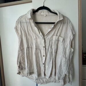 Casual Linen-Blend Button Down Shirt - Light Beige